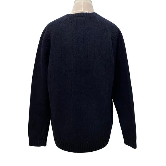 CARRAIG DONN IRELAND 100 Wool Navy Vneck Cableknit Sweater SMALL Preppy Academia - Picture 4 of 6